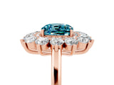 Rose gold Cushion Cut Blue Topaz Floral Double Halo Engagement Ring with Prong Setting_17