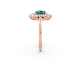 Rose gold Cushion Cut Blue Topaz Floral Double Halo Engagement Ring with Prong Setting_62