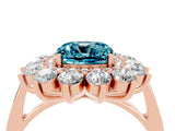 Rose gold Cushion Cut Blue Topaz Floral Double Halo Engagement Ring with Prong Setting_64