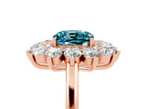 Rose gold Cushion Cut Blue Topaz Floral Double Halo Engagement Ring with Prong Setting_65