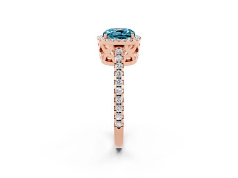 Rose gold Cushion Cut Blue Topaz Halo Engagement Ring with Pavé Band and Prong Setting_14