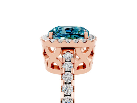 Rose gold Cushion Cut Blue Topaz Halo Engagement Ring with Pavé Band and Prong Setting_17