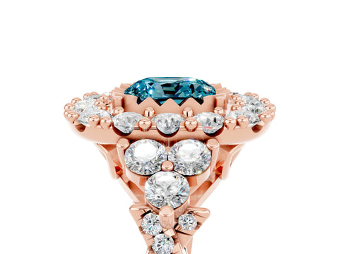 Rose gold Cushion Cut Blue Topaz Halo Ring with Pavé Band and Four-Prong Setting_17