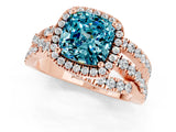Rose gold Cushion Cut Blue Topaz Halo Ring with Round Split Shank and Prong Setting_49
