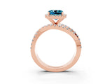 Rose gold Cushion Cut Blue Topaz Halo Ring with Round Split Shank and Prong Setting_51