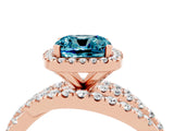 Rose gold Cushion Cut Blue Topaz Halo Ring with Round Split Shank and Prong Setting_52