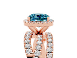 Rose gold Cushion Cut Blue Topaz Halo Ring with Round Split Shank and Prong Setting_53