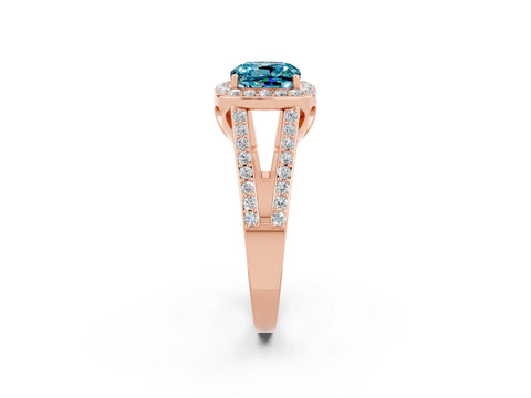 Rose gold Cushion Cut Blue Topaz Halo Ring with Split Shank U-Prong Band and Four-Prong Setting_2