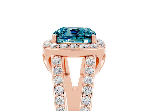 Rose gold Cushion Cut Blue Topaz Halo Ring with Split Shank U-Prong Band and Four-Prong Setting_5