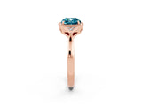 Rose gold Cushion Cut Blue Topaz Halo Ring with Tapered Band and Four-Prong Setting_2