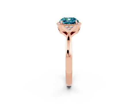 Rose gold Cushion Cut Blue Topaz Halo Ring with Tapered Band and Four-Prong Setting_2