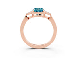 Rose gold Cushion Cut Blue Topaz Halo Ring with Tapered Band and Four-Prong Setting_3