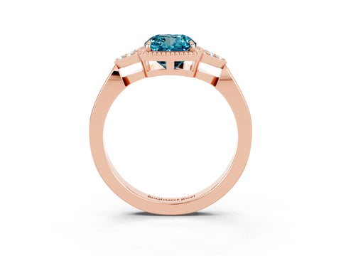 Rose gold Cushion Cut Blue Topaz Halo Ring with Tapered Band and Four-Prong Setting_3