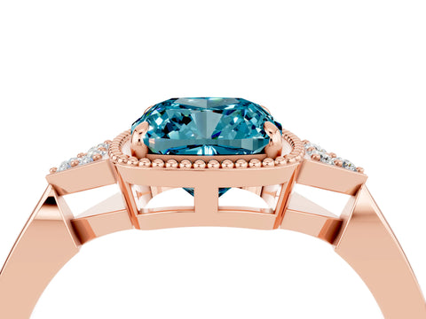 Rose gold Cushion Cut Blue Topaz Halo Ring with Tapered Band and Four-Prong Setting_4