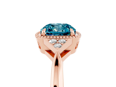 Rose gold Cushion Cut Blue Topaz Halo Ring with Tapered Band and Four-Prong Setting_5