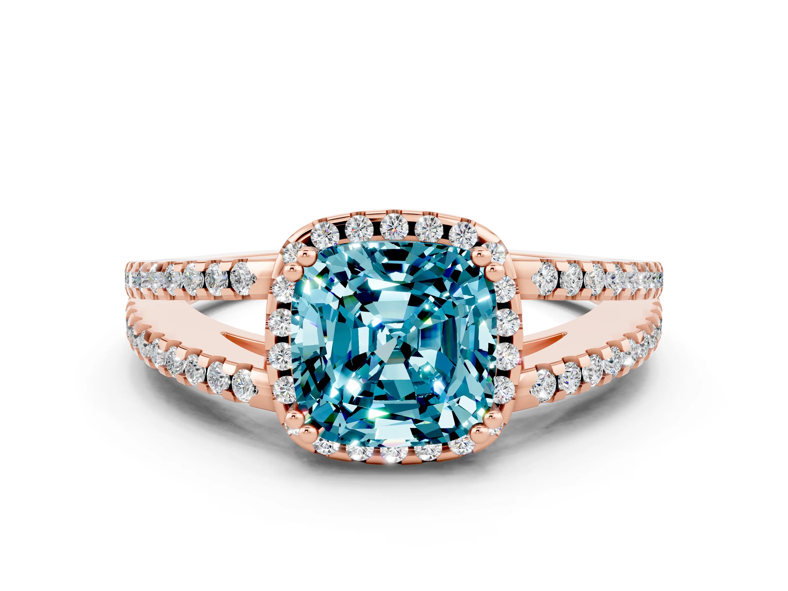 Rose gold Cushion Cut Blue Topaz Halo Split Shank Engagement Ring_12