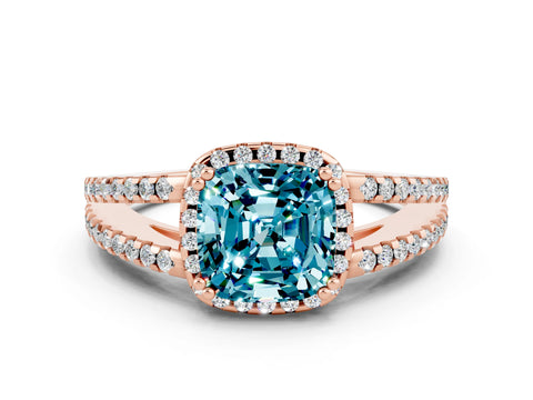 Rose gold Cushion Cut Blue Topaz Halo Split Shank Engagement Ring_12