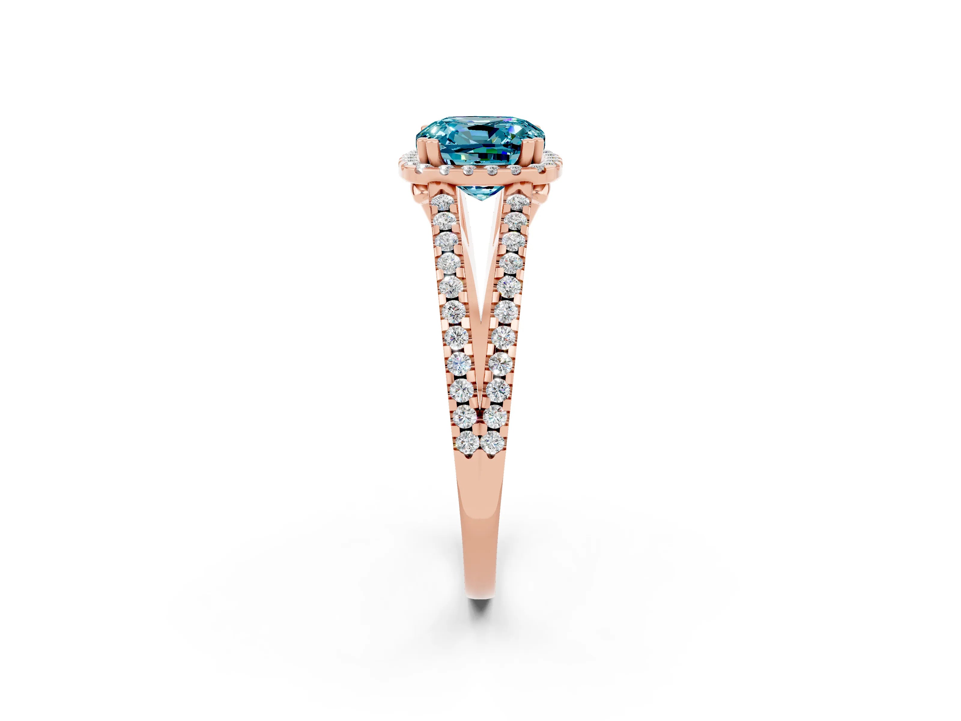 Rose gold Cushion Cut Blue Topaz Halo Split Shank Engagement Ring_14