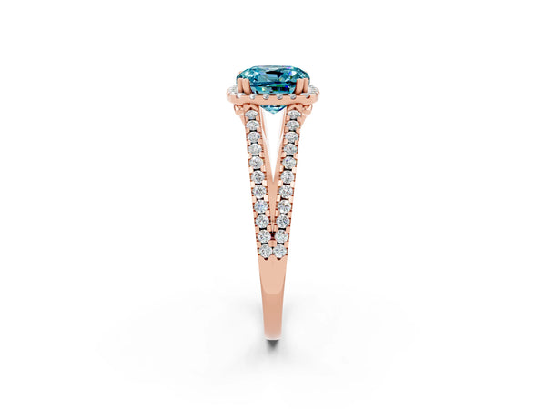 Rose gold Cushion Cut Blue Topaz Halo Split Shank Engagement Ring