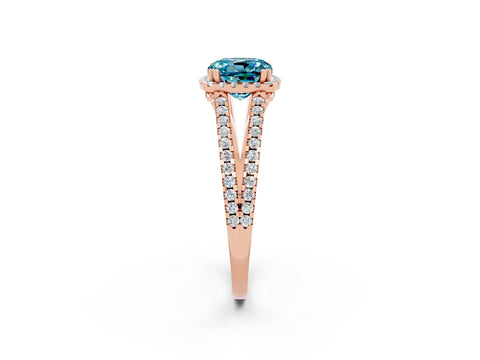 Rose gold Cushion Cut Blue Topaz Halo Split Shank Engagement Ring_14