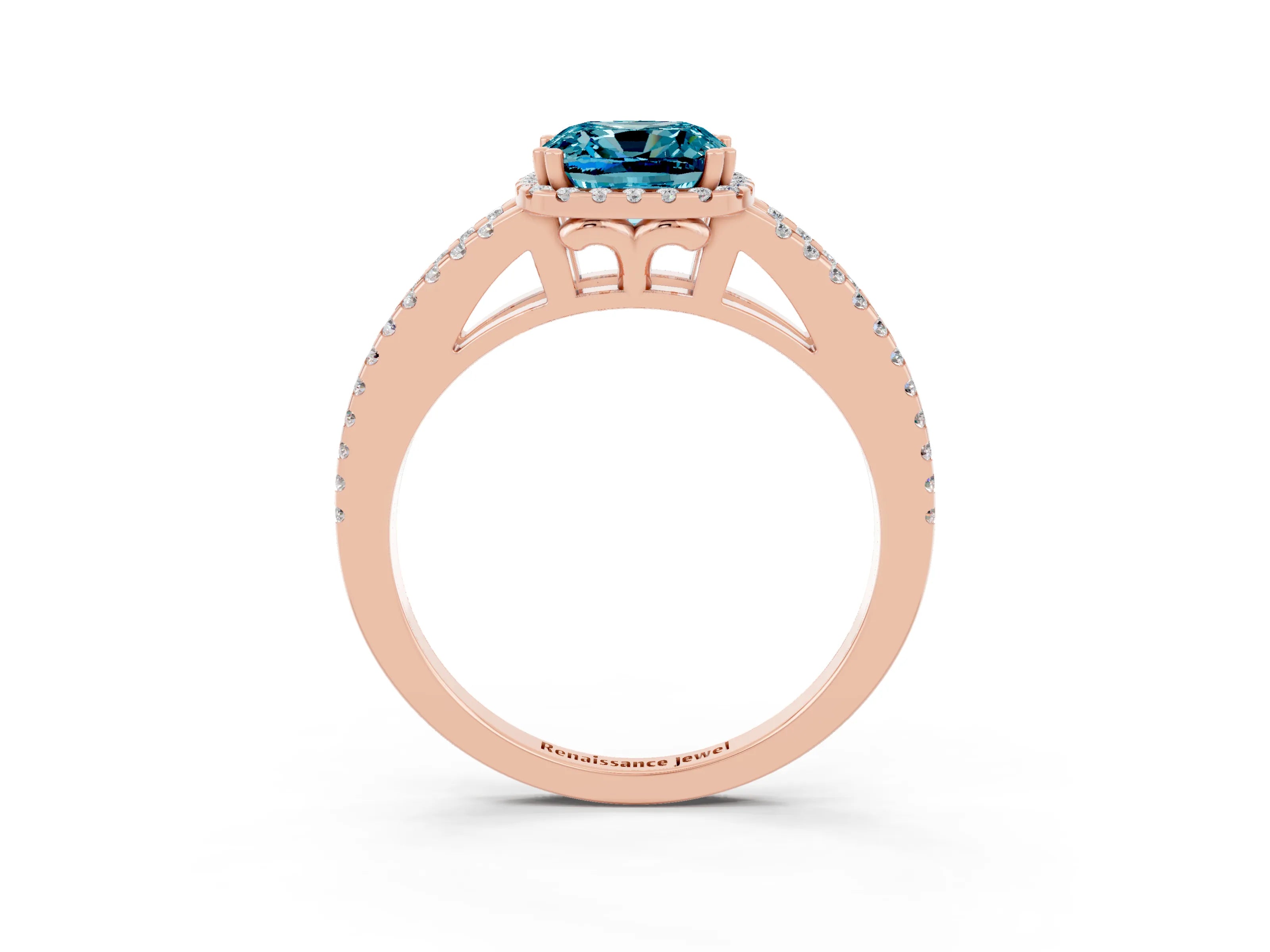 Rose gold Cushion Cut Blue Topaz Halo Split Shank Engagement Ring_15