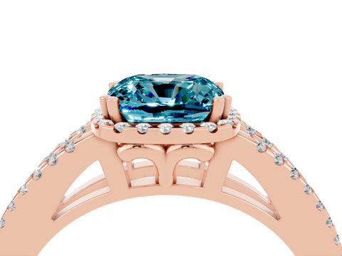 Rose gold Cushion Cut Blue Topaz Halo Split Shank Engagement Ring_16