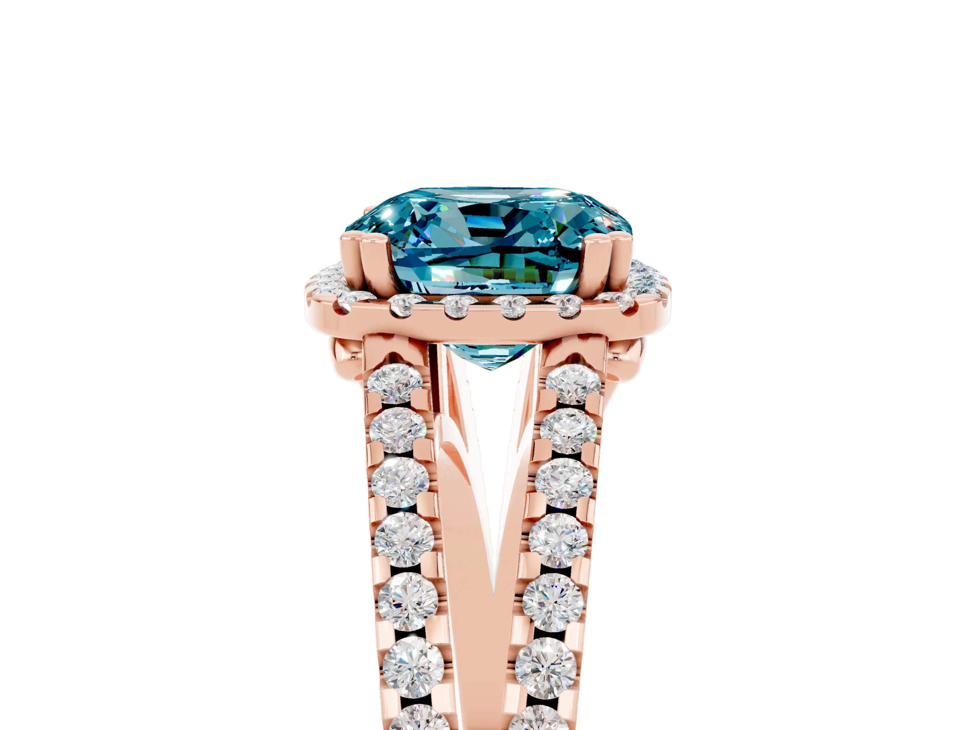 Rose gold Cushion Cut Blue Topaz Halo Split Shank Engagement Ring_17