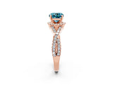 Rose gold Cushion Cut Blue Topaz Halo Twist Band Solitaire Prong Setting Ring_2