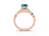 Rose gold Cushion Cut Blue Topaz Halo Twist Band Solitaire Prong Setting Ring_3
