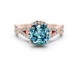 Rose gold Cushion Cut Blue Topaz  Halo Twist Band Solitaire Prong Setting Ring_36