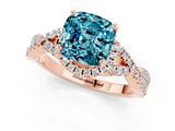 Rose gold Cushion Cut Blue Topaz  Halo Twist Band Solitaire Prong Setting Ring_37