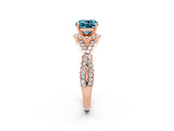 Rose gold Cushion Cut Blue Topaz  Halo Twist Band Solitaire Prong Setting Ring_38