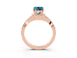 Rose gold Cushion Cut Blue Topaz  Halo Twist Band Solitaire Prong Setting Ring_39