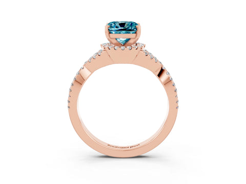 Rose gold Cushion Cut Blue Topaz Halo Twist Band Solitaire Prong Setting Ring_3