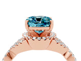 Rose gold Cushion Cut Blue Topaz  Halo Twist Band Solitaire Prong Setting Ring_40