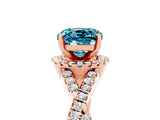 Rose gold Cushion Cut Blue Topaz  Halo Twist Band Solitaire Prong Setting Ring_41