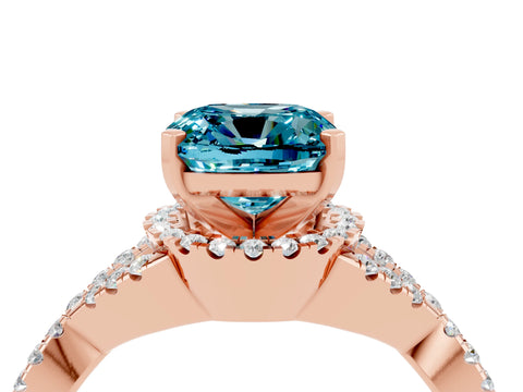 Rose gold Cushion Cut Blue Topaz Halo Twist Band Solitaire Prong Setting Ring_4