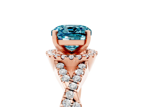 Rose gold Cushion Cut Blue Topaz Halo Twist Band Solitaire Prong Setting Ring_5