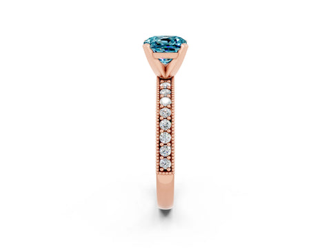 Rose gold Cushion Cut Blue Topaz Milgrain Pavé Engagement Ring with Four-Prong Setting_14