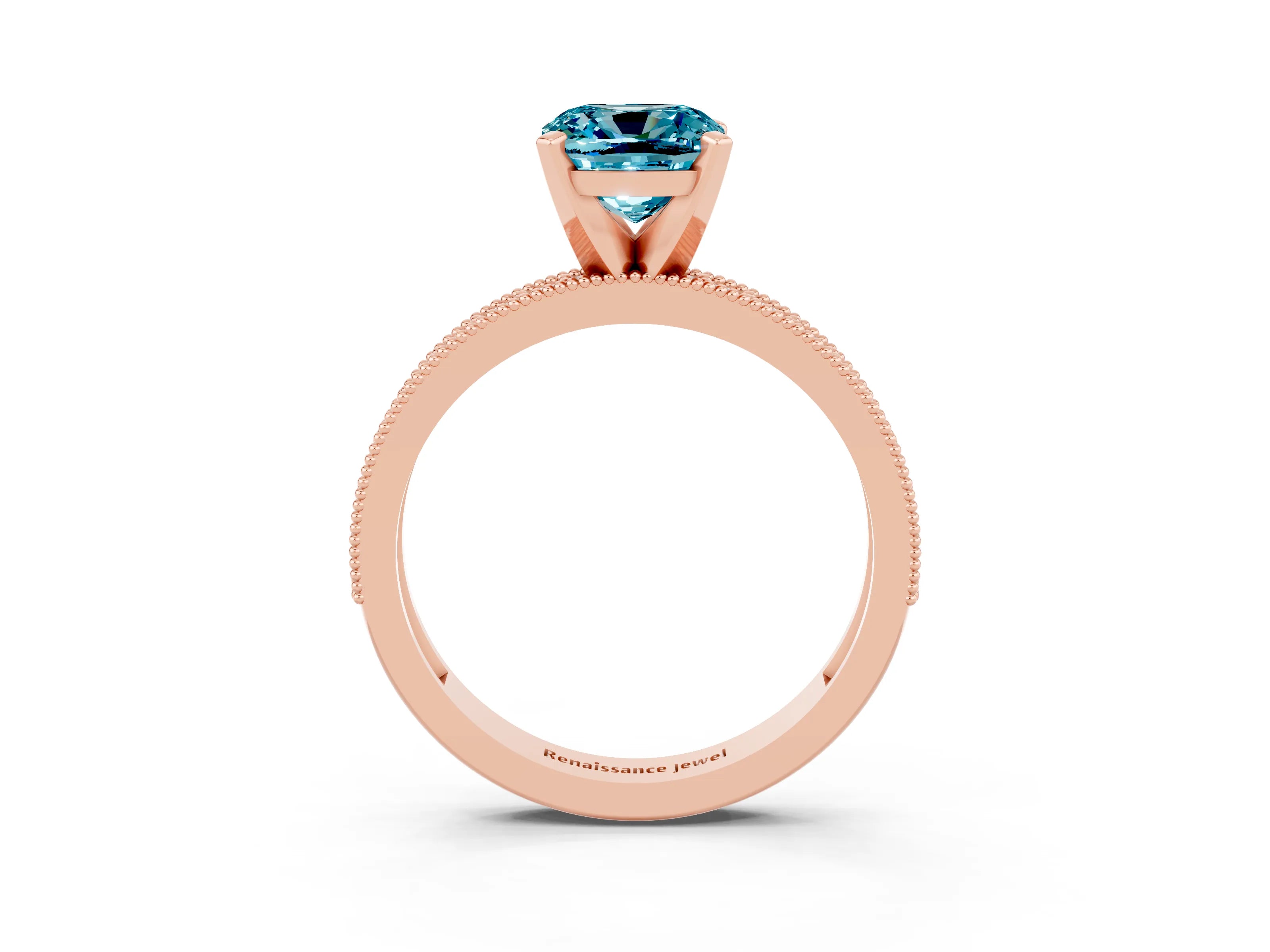 Rose gold Cushion Cut Blue Topaz Milgrain Pavé Engagement Ring with Four-Prong Setting_15