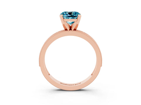 Rose gold Cushion Cut Blue Topaz Milgrain Pavé Engagement Ring with Four-Prong Setting_15