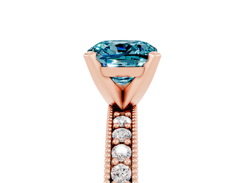 Rose gold Cushion Cut Blue Topaz Milgrain Pavé Engagement Ring with Four-Prong Setting_17