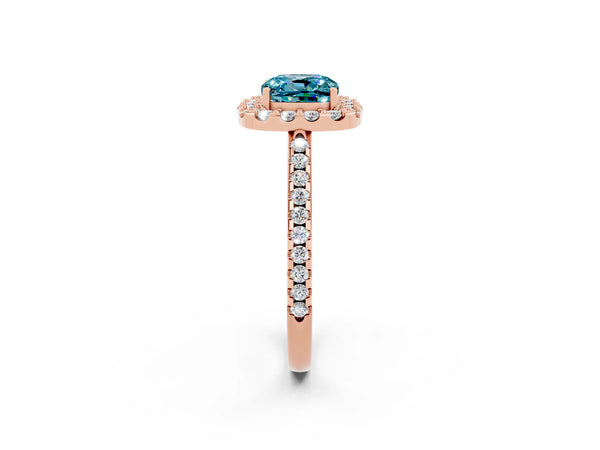 Rose gold Cushion Cut Blue Topaz Pavé Halo Ring with Four-Prong Setting