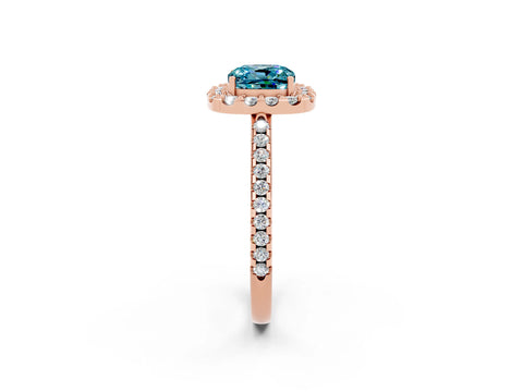 Rose gold Cushion Cut Blue Topaz Pavé Halo Ring with Four-Prong Setting_14