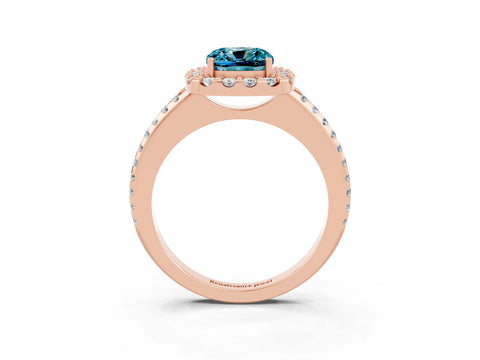 Rose gold Cushion Cut Blue Topaz Pavé Halo Ring with Four-Prong Setting_15