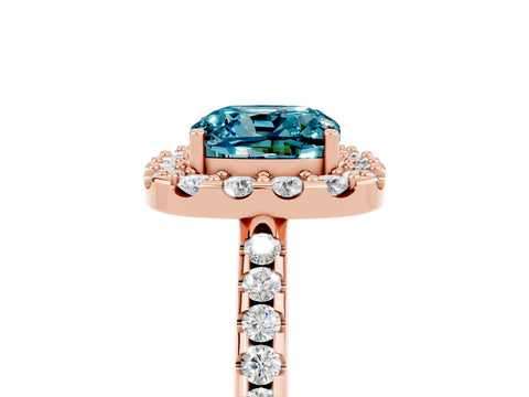 Rose gold Cushion Cut Blue Topaz Pavé Halo Ring with Four-Prong Setting_17