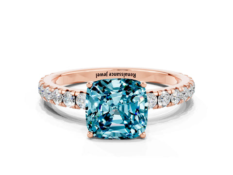 Rose gold Cushion Cut Blue Topaz Pavé Solitaire Engagement Ring with Four-Prong Setting_12