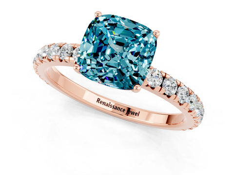 Rose gold Cushion Cut Blue Topaz Pavé Solitaire Engagement Ring with Four-Prong Setting_13