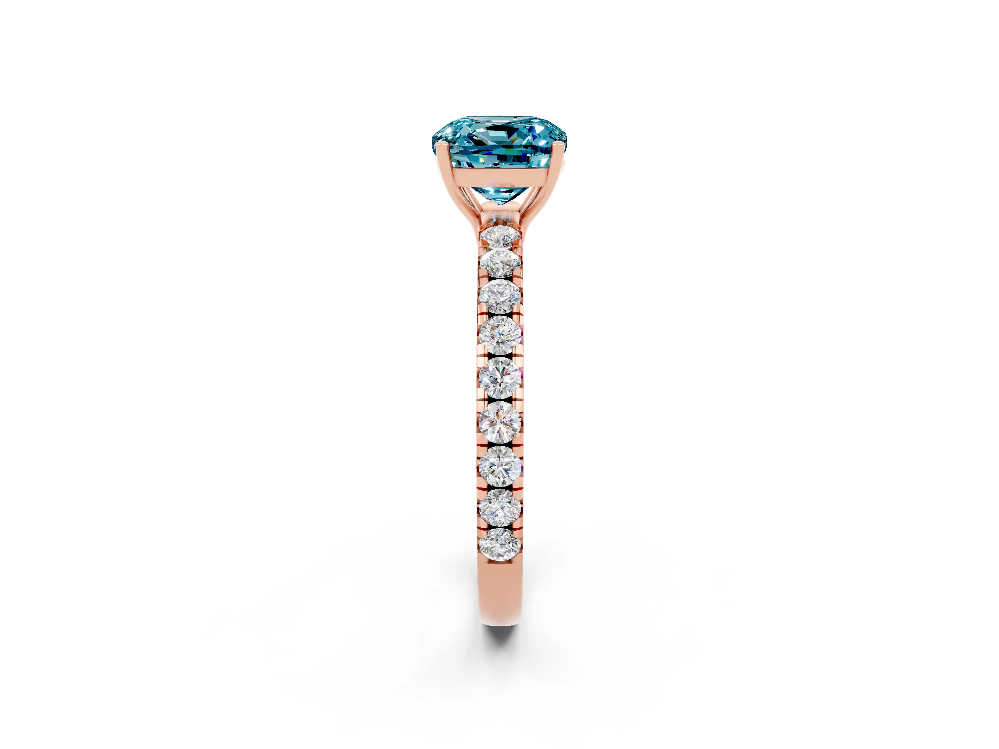 Rose gold Cushion Cut Blue Topaz Pavé Solitaire Engagement Ring with Four-Prong Setting_14