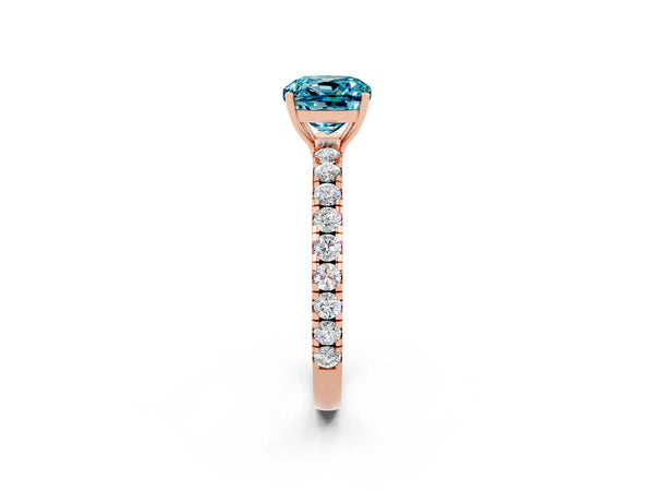 Rose gold Cushion Cut Blue Topaz Pavé Solitaire Engagement Ring with Four-Prong Setting